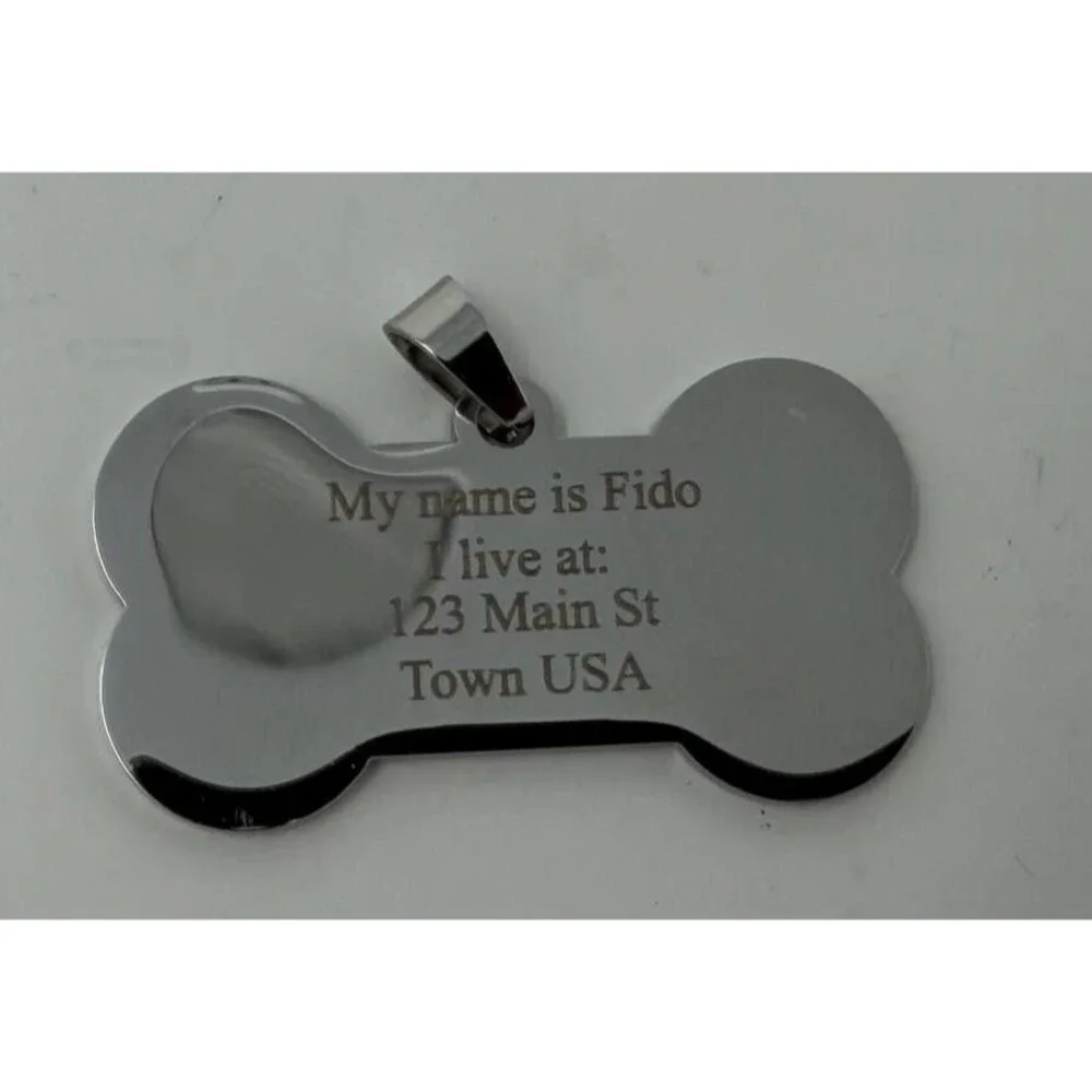 Stainless Steel Bone Tag, Personalize with Name, Address and Phone number